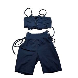 Hot & Delicious women juniors Sz Small black 2 pc workout set